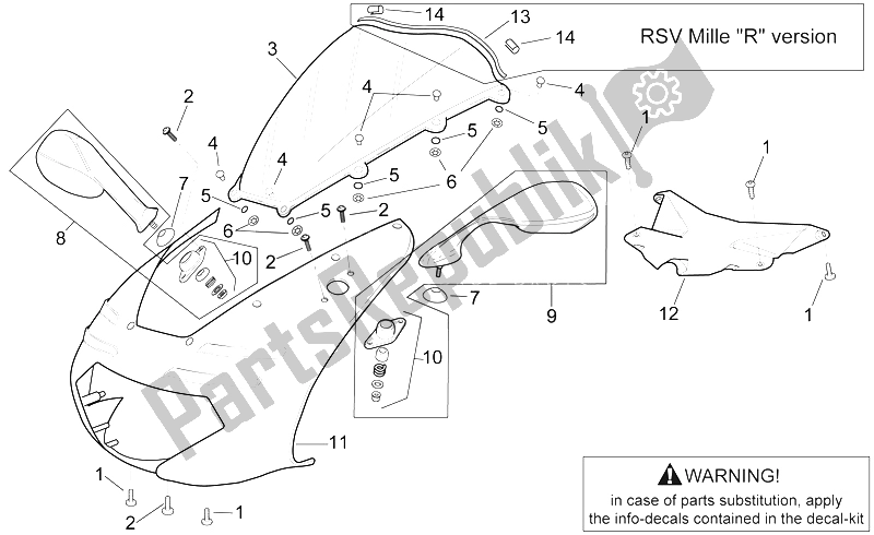 All parts for the Front Body - Front Fairing of the Aprilia RSV Mille 1000 2000