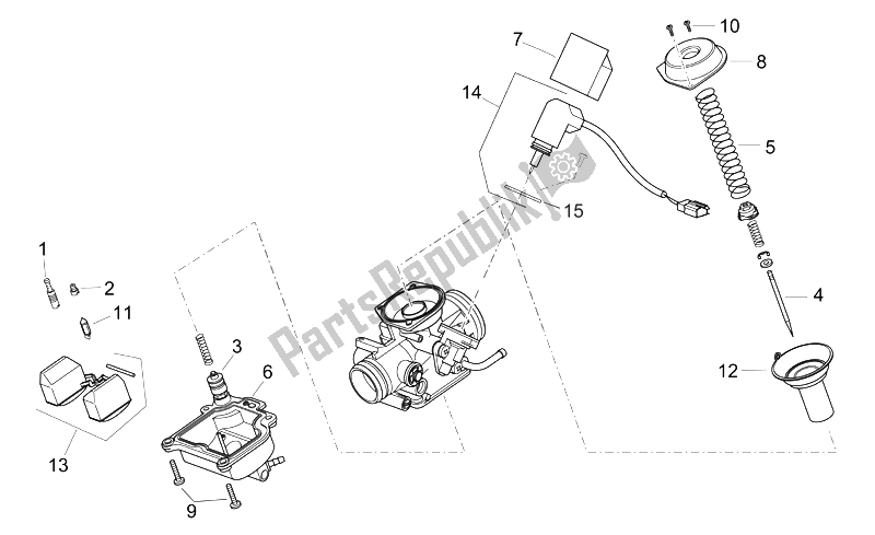 All parts for the Carburettor Ii of the Aprilia Scarabeo 125 200 E3 ENG Piaggio 2006