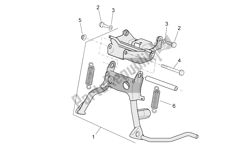 All parts for the Central Stand of the Aprilia Mojito Custom 50 2T ENG Piaggio 2004