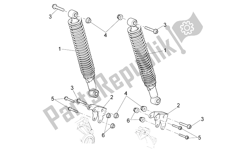 All parts for the Rear Shock Absorber of the Aprilia Scarabeo 400 492 500 Light 2006