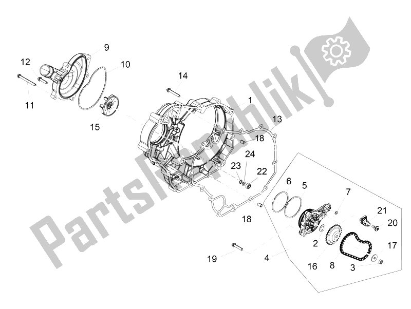 All parts for the Water Pump of the Aprilia Caponord 1200 Rally 2015
