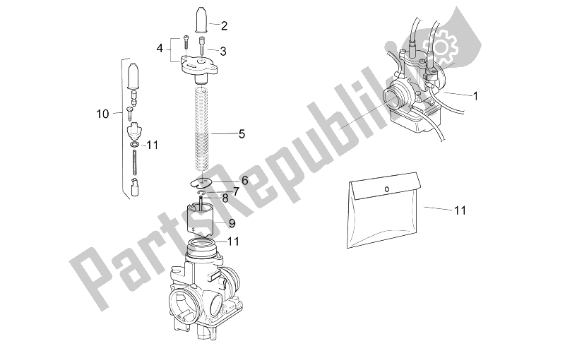 Alle onderdelen voor de Carburateur I van de Aprilia RS 125 1999