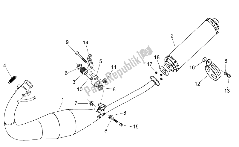 All parts for the Exhaust Unit of the Aprilia RS 125 2006