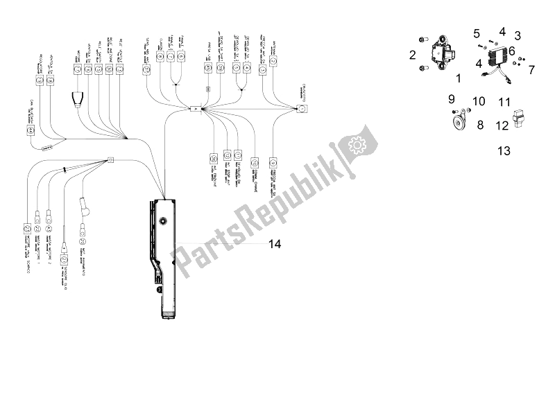 Alle onderdelen voor de Front Elektrisch Systeem van de Aprilia RSV4 RR Racer Pack 1000 2015