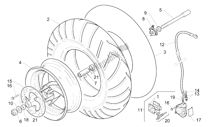 All parts for the Front Wheel of the Aprilia Gulliver 50 H2O 1996