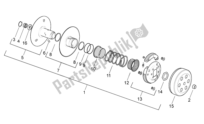 All parts for the Clutch of the Aprilia Scarabeo 50 2T 2014