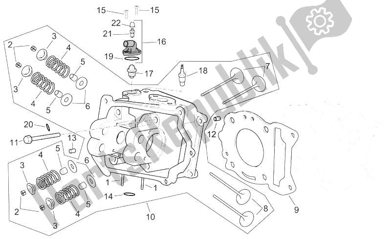 All parts for the Cylinder Head of the Aprilia Scarabeo 125 200 E3 ENG Piaggio 2006