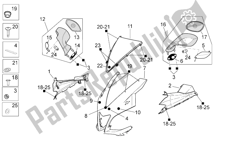 All parts for the Front Body I of the Aprilia RSV4 R 1000 2009