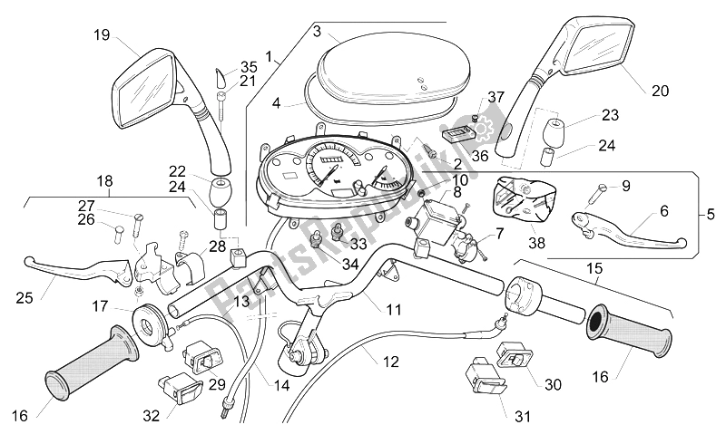 All parts for the Handlebar - Dashboard of the Aprilia Gulliver 50 H2O 1996