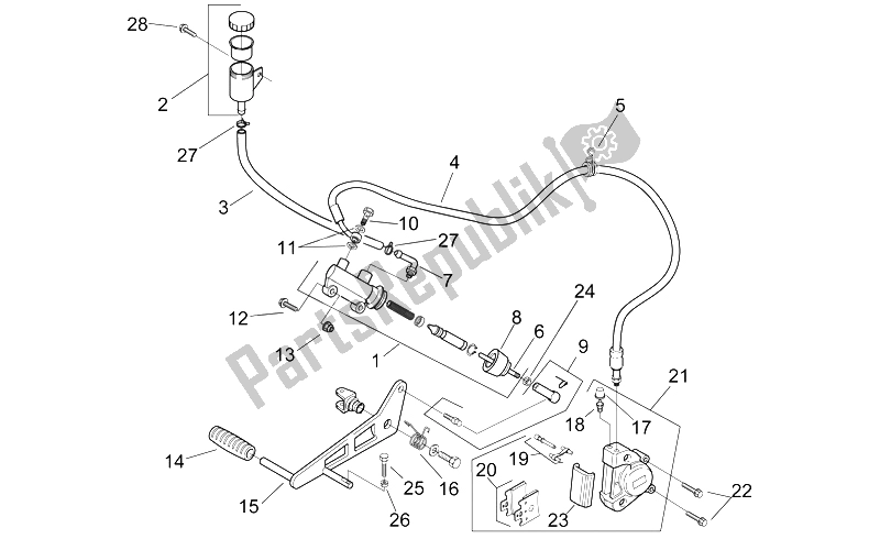 All parts for the Rear Master Cylinder of the Aprilia RS 250 1998