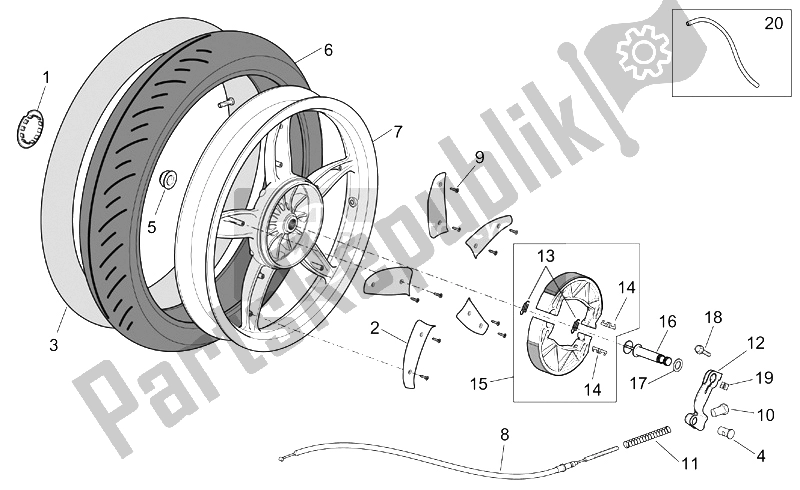 Toutes les pièces pour le Roue Arrière - Frein à Tambour du Aprilia Scarabeo 50 4T 2V E2 2002