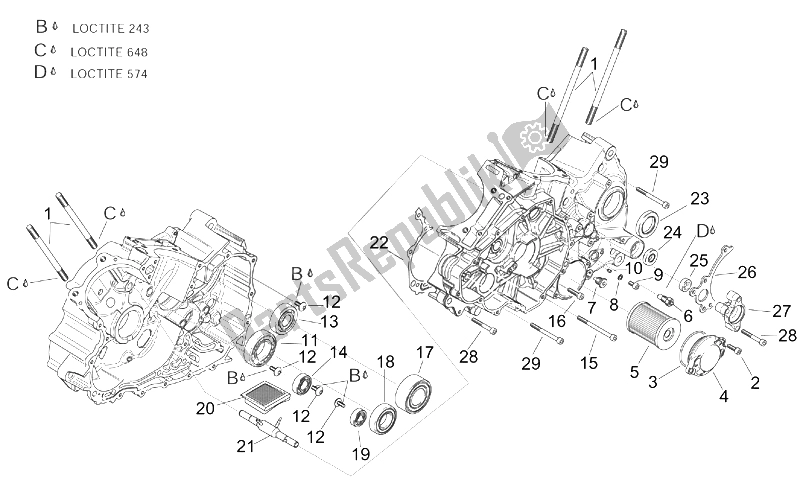 All parts for the Crankcases Ii of the Aprilia RSV Mille 1000 2001