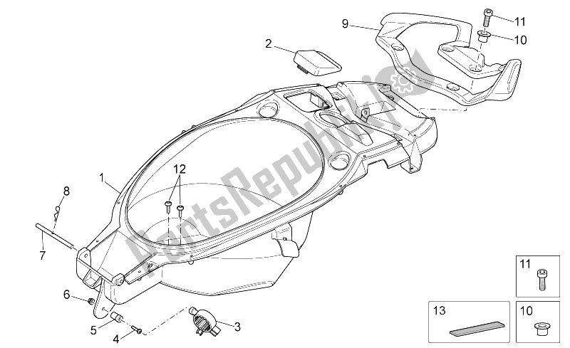 Todas as partes de Traseira Do Corpo Ii do Aprilia SR 50 H2O NEW IE Carb 2004