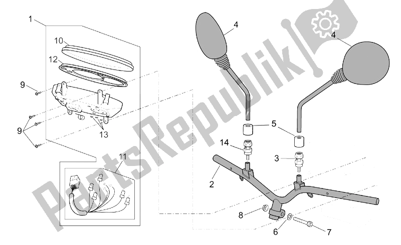 Todas as partes de Guiador - Painel do Aprilia Scarabeo 50 Ditech 2001