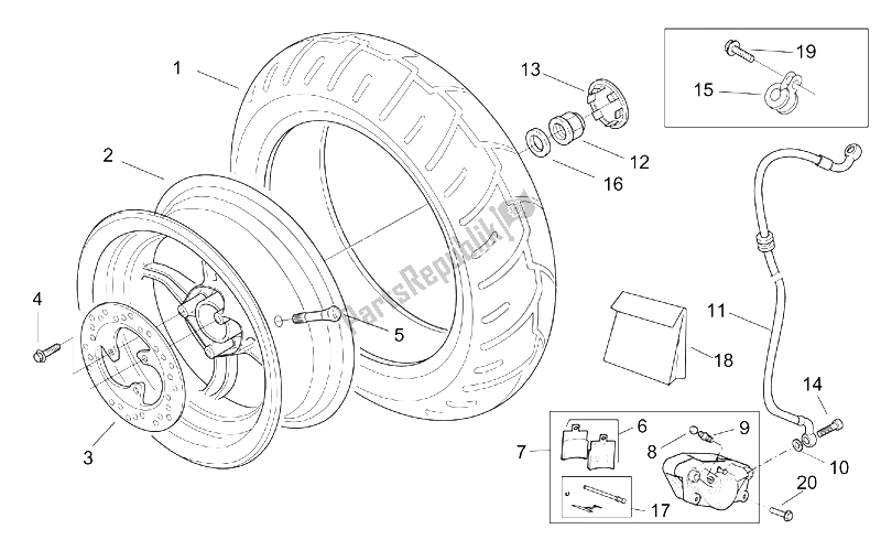 All parts for the Rear Wheel - Disc Brake of the Aprilia SR 50 H2O Ditech Carb 2000