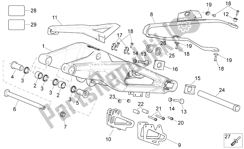 All parts for the Swing Arm of the Aprilia RXV SXV 450 550 2006