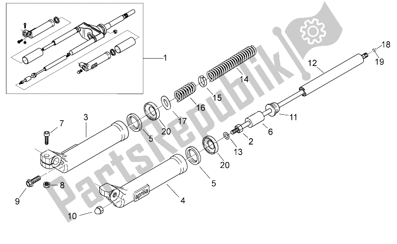 Tutte le parti per il Forcella Anteriore Ii del Aprilia Scarabeo 50 2T E2 NET 2010