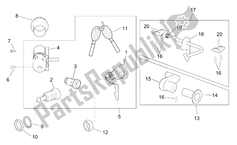 Todas las partes para Kit De Hardware De Bloqueo de Aprilia Scarabeo 100 4T E2 2001