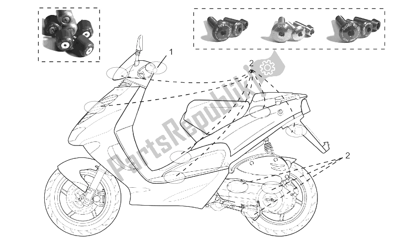 Alle onderdelen voor de Acc. - Fietsonderdelen van de Aprilia SR 50 H2O Ditech Carb 2000