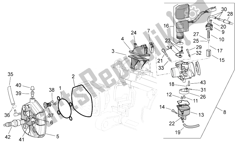 All parts for the Cylinder Head/carburettor of the Aprilia SR 50 Carb MY 2014