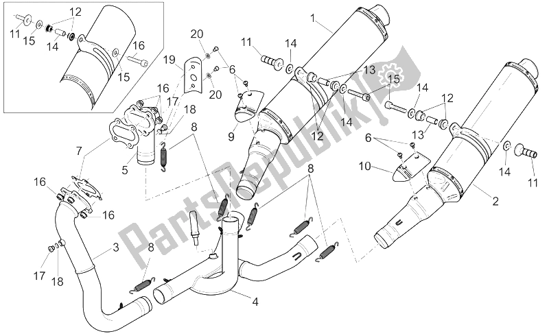 All parts for the Exhaust Pipe of the Aprilia RSV Mille Factory 1000 2004 - 2008
