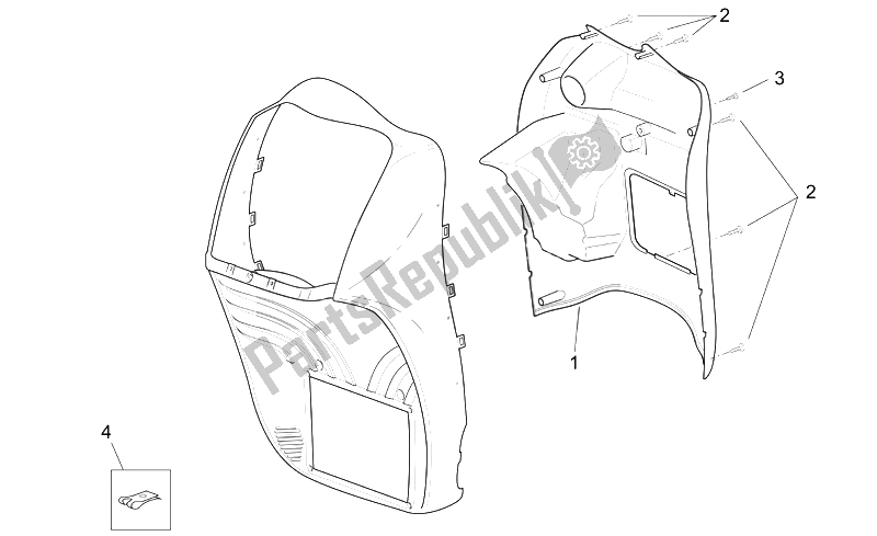 All parts for the Front Body - Internal Shield of the Aprilia Scarabeo 125 200 E3 ENG Piaggio 2006