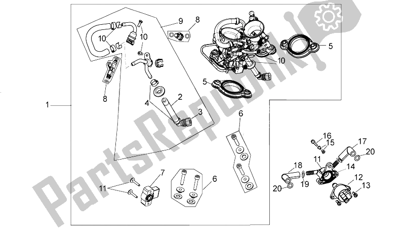 All parts for the Throttle Body of the Aprilia RXV 450 550 2009