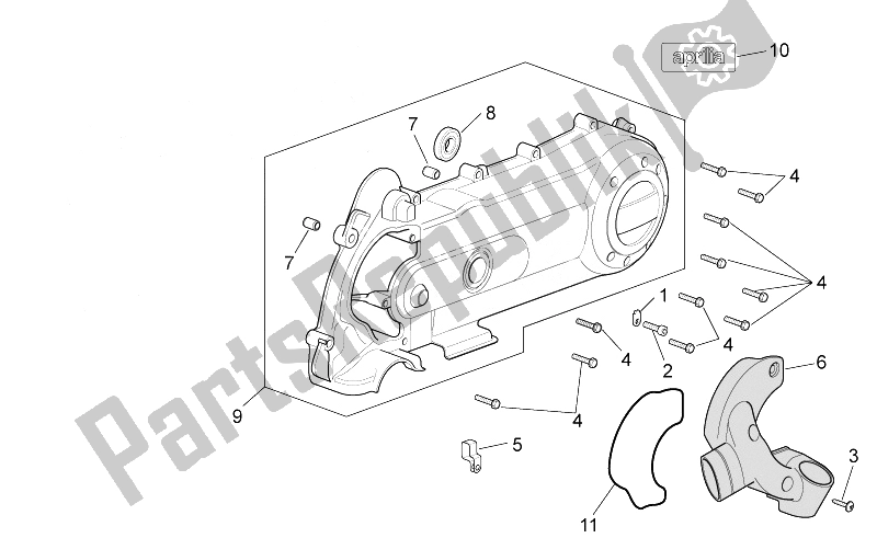 All parts for the Variator Cover of the Aprilia Scarabeo 100 4T E3 2010