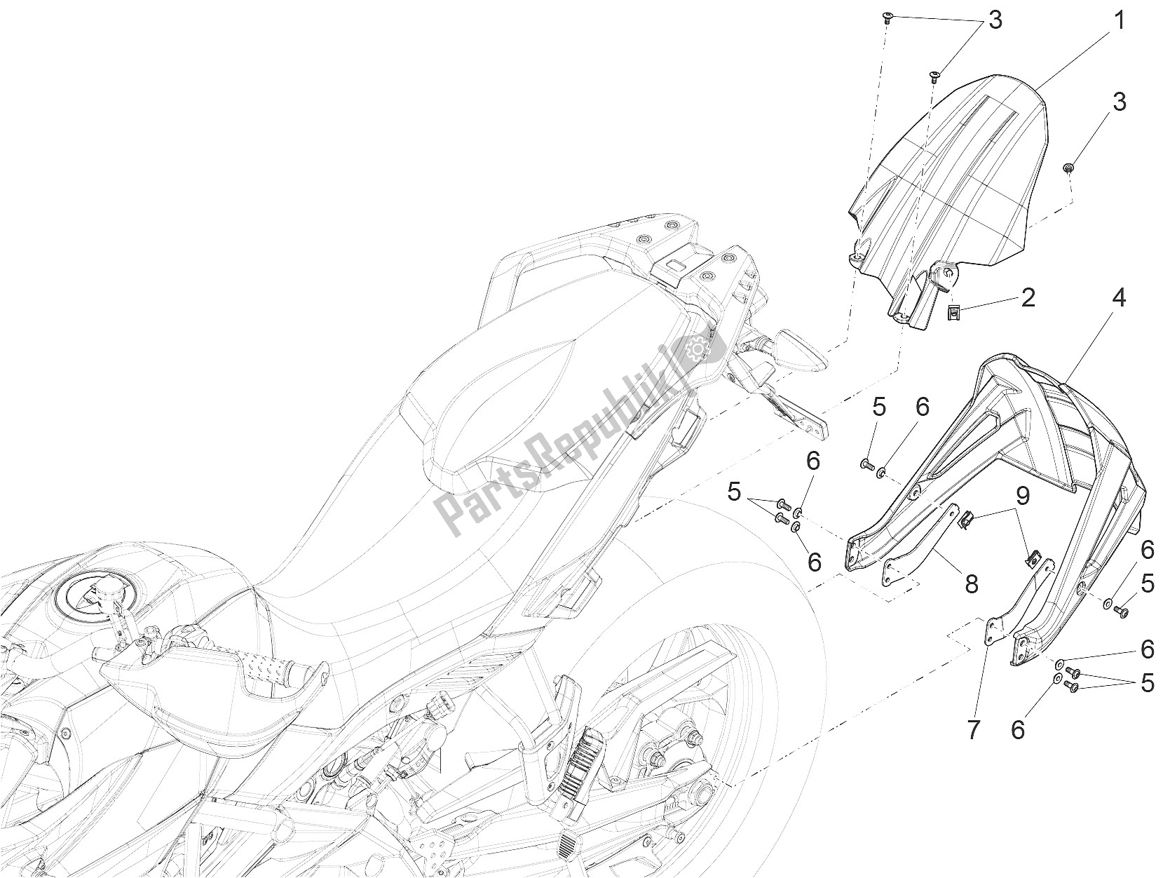 Alle onderdelen voor de Achterspatbord van de Aprilia Caponord 1200 EU 2013