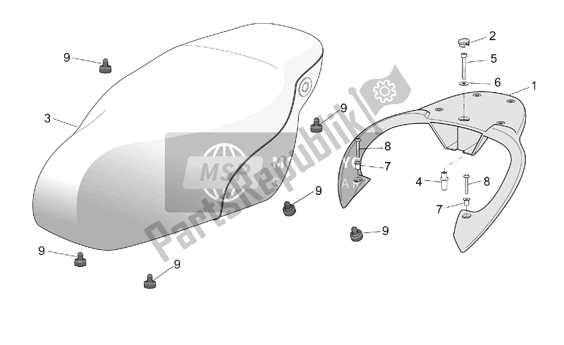 Alle onderdelen voor de Stoel - Drager van de Aprilia Scarabeo 100 4T E2 2001