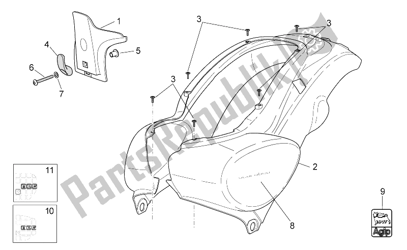 Todas las partes para Cuerpo Trasero I de Aprilia Scarabeo 50 4T 4V NET 2010