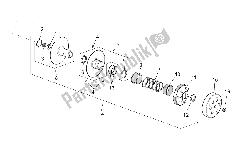 Toutes les pièces pour le Embrayage du Aprilia Scarabeo 100 4T E3 2014