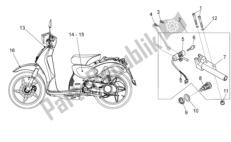 Todas as partes de Kit De Ferragens De Bloqueio - Decalques do Aprilia Scarabeo 50 2T 2014