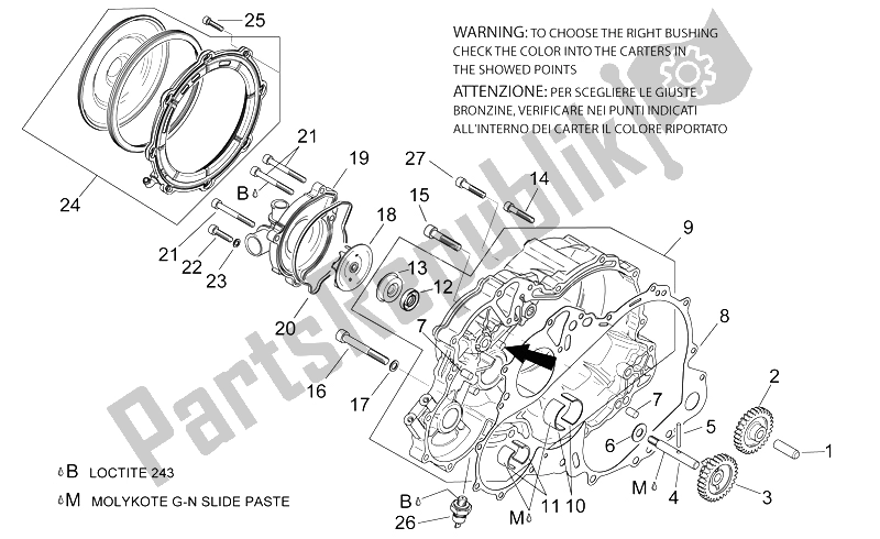 Alle onderdelen voor de Waterpomp van de Aprilia RSV Mille 1000 2000