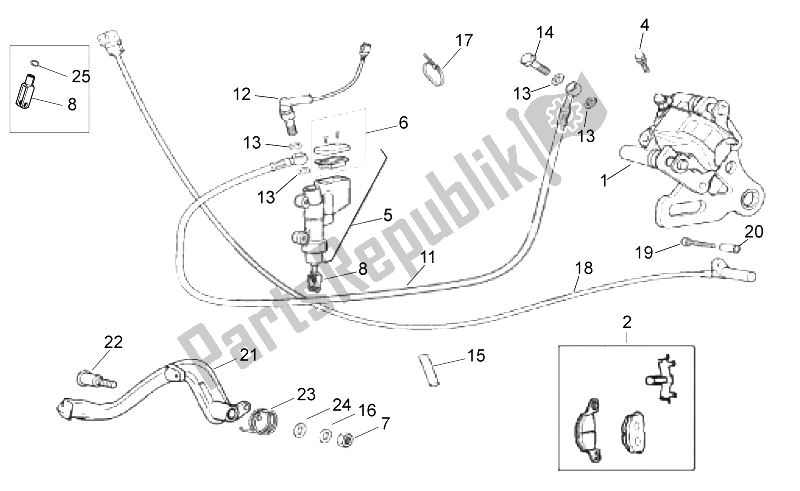 Todas as partes de Pinça De Freio Traseiro do Aprilia SX 50 2014