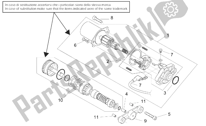 Todas as partes de Motor De Arranque do Aprilia Mojito Custom 50 2T ENG Aprilia 1999