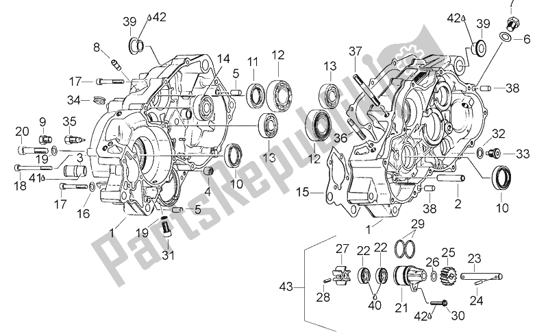 All parts for the Crankcase of the Aprilia RS 125 ENG 123 CC 1996