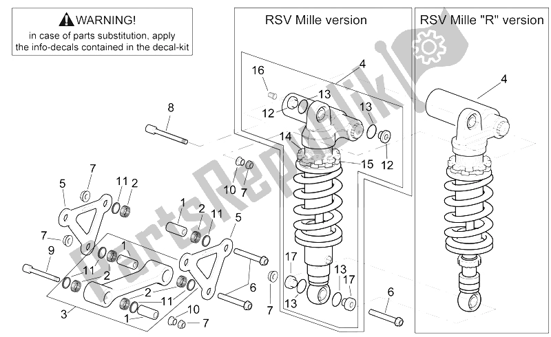 Todas as partes de Biela - Amortecedor Traseiro Abs. Do Aprilia RSV Mille 1000 2000