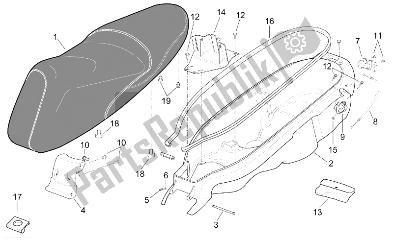 All parts for the Saddle And Helmet Compartment of the Aprilia Leonardo 250 ST ENG Yamaha 2001