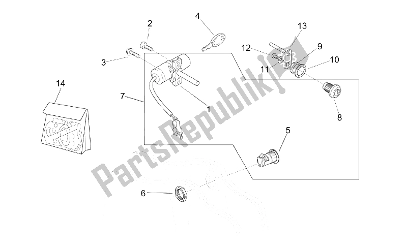 All parts for the Decal And Lock Hardware Kit of the Aprilia Mojito 125 1999