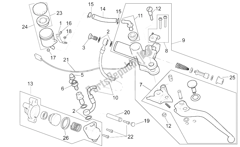 Todas as partes de Bomba De Embreagem do Aprilia RSV Mille 1000 2000