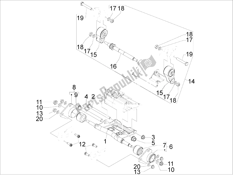 All parts for the Swinging Arm of the Aprilia SRV 850 4T 8V E3 2012