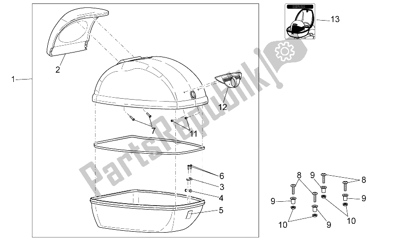 Toutes les pièces pour le Top Case du Aprilia Scarabeo 100 4T E3 NET 2009