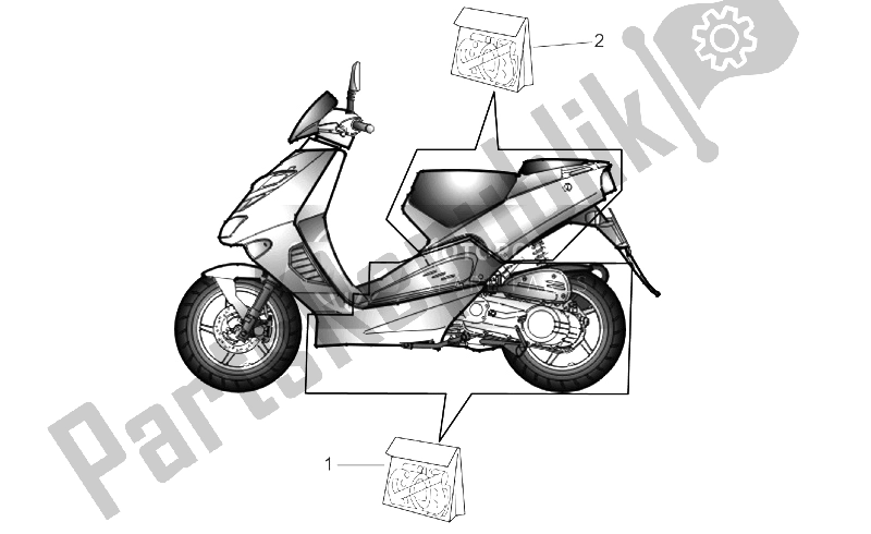 Alle Teile für das Zentraler Und Hinterer Karosserie-aufkleber des Aprilia SR 50 H2O Ditech Carb 2000