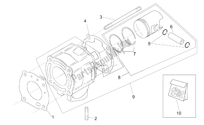 All parts for the Cylinder With Piston of the Aprilia SR 50 H2O Ditech E2 2002