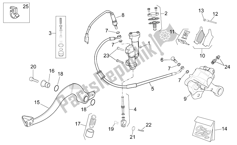 All parts for the Rear Brake System of the Aprilia RXV SXV 450 550 VDB Merriman 2008