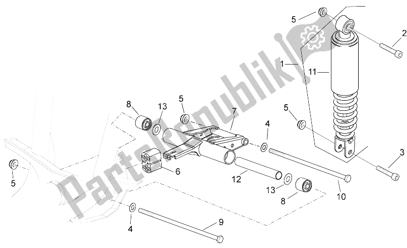 All parts for the R. Shock Absorber-connect. Rod of the Aprilia Scarabeo 50 2T E2 ENG Piaggio 2005