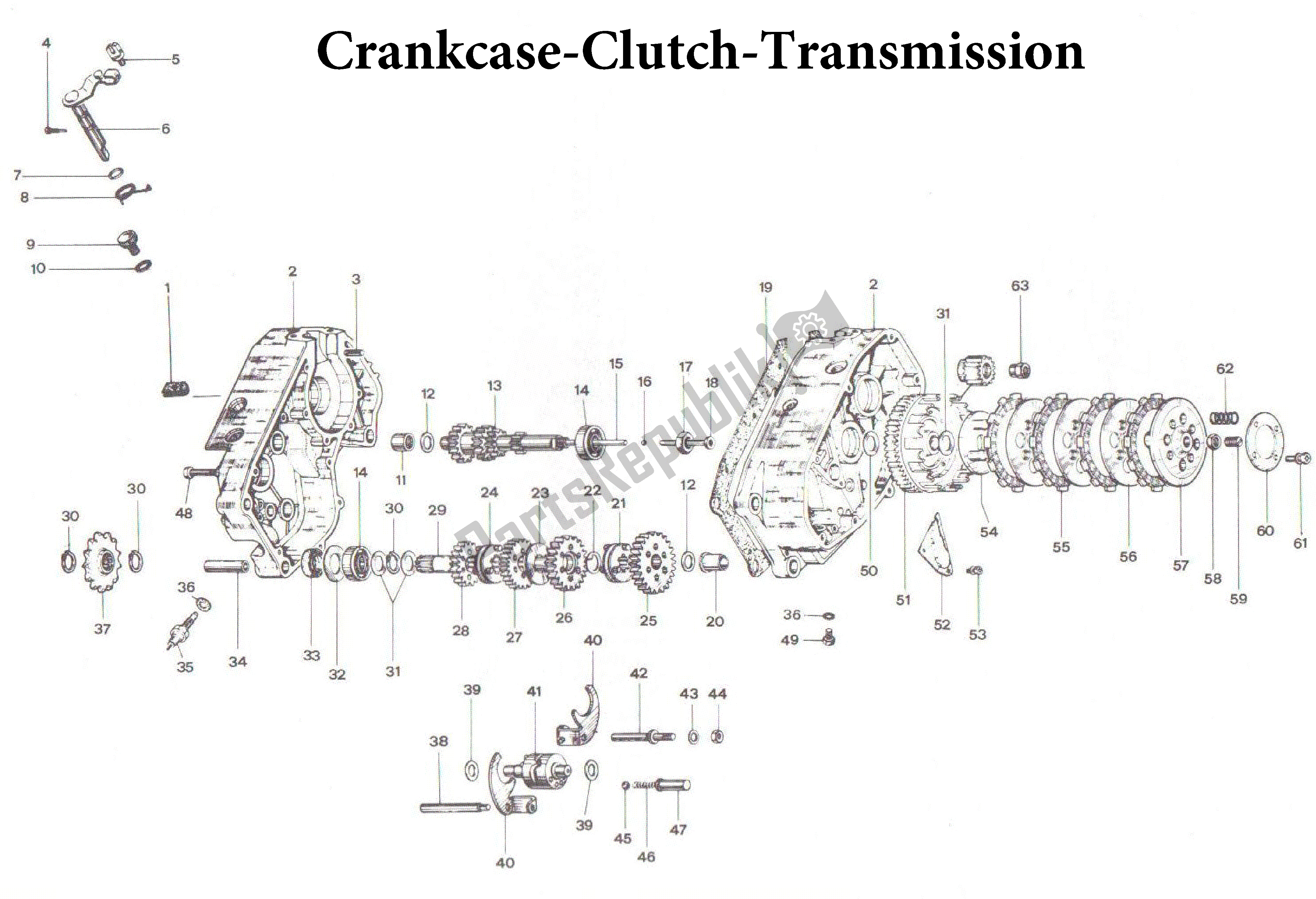 All parts for the Crankcase-clutch-transmission of the Aprilia Minarelli 50 1991 - 2010