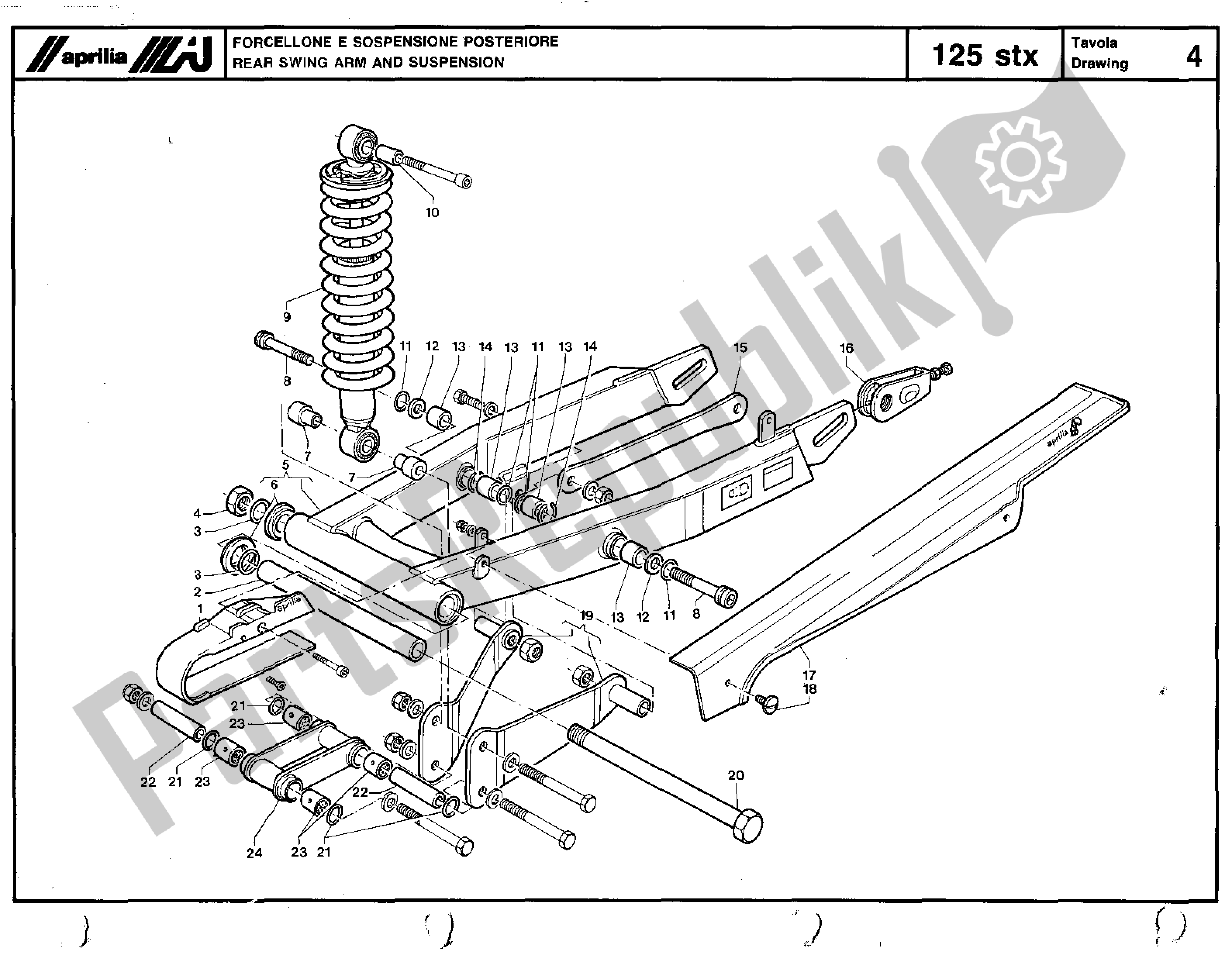 Tutte le parti per il Rear Swing Arm And Suspension del Aprilia STX 125 1984 - 1986