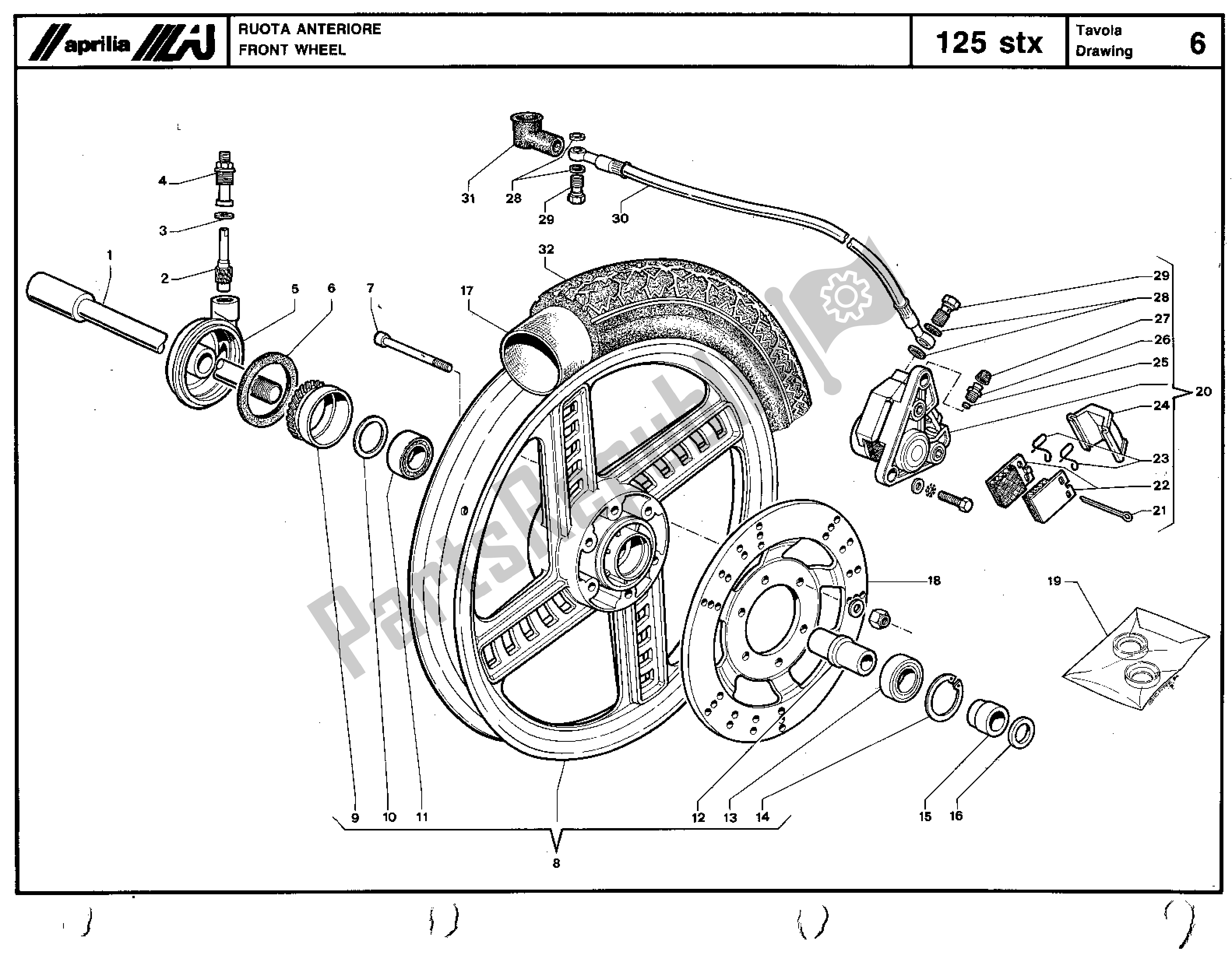Alle onderdelen voor de Front Wheel van de Aprilia STX 125 1984 - 1986